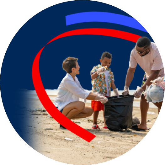 Mom and dad with an young boy putting something into the basket